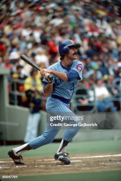 First baseman Bill Buckner of the Chicago Cubs bats against the Pittsburgh Pirates at Three Rivers Stadium in July 1979 in Pittsburgh, Pennsylvania.