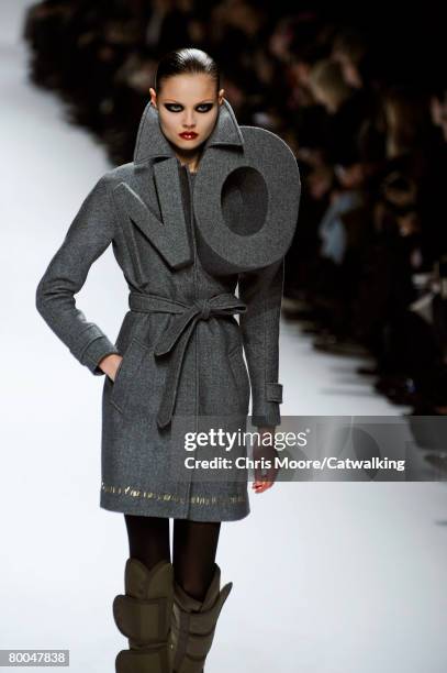 Model walks the runway wearing the Viktor & Rolf Fall/Winter 2008/2009 collection during Paris Fashion Week February 27, 2008 in Paris, France.