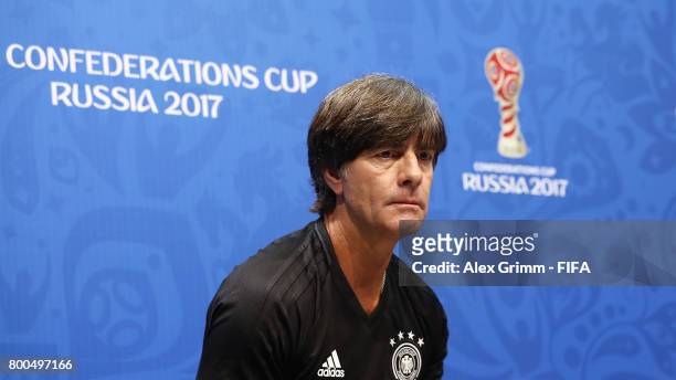 Head coach Joachim Loew attends a Germany press conference ahead of their FIFA Confederations Cup Russia 2017 Group B match against Cameroon at Fisht...