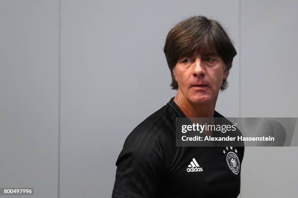 Jochim Loew, head coach of team Germany arrives for a Press Conference of the German national team ahead of their FIFA Confederations Cup Russia 2017...