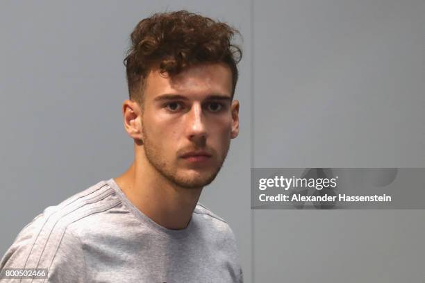 Leon Goretzka of Germany arrives for a Press Conference of the German national team ahead of their FIFA Confederations Cup Russia 2017 Group B match...