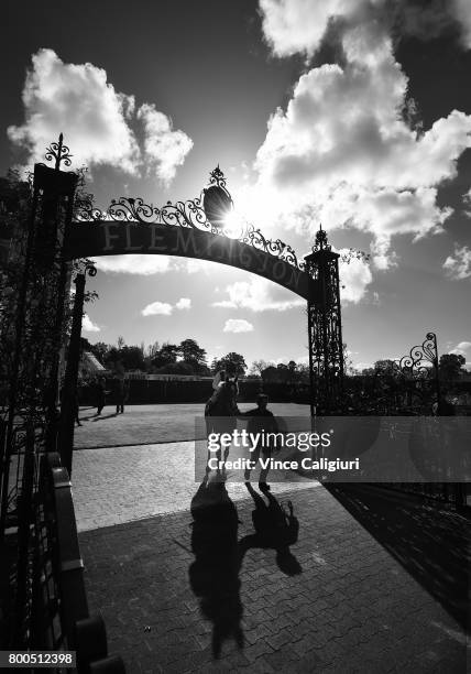 Craig Williams riding Amschel to the start of Race 1 during Melbourne Racing at Flemington Racecourse on June 24, 2017 in Melbourne, Australia.