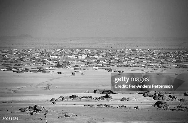 General view of the mud and canvas huts that make up the Oure Cassoni refugee camp on July 26, 2007 about 23 kilometers outside Bahai, Chad. Since...