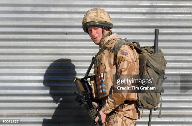 Prince Harry patrols through the deserted town of Garmisir close to FOB Delhi , where he was posted on January 2, 2008 in Helmand province, Southern...
