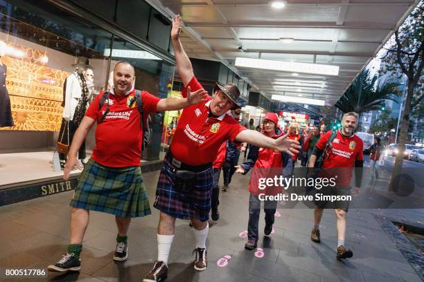 British & Irish Lions fans walk the Fan Trail to Eden Park to watch the Rugby Test match between the New Zealand All Blacks and the British & Irish...