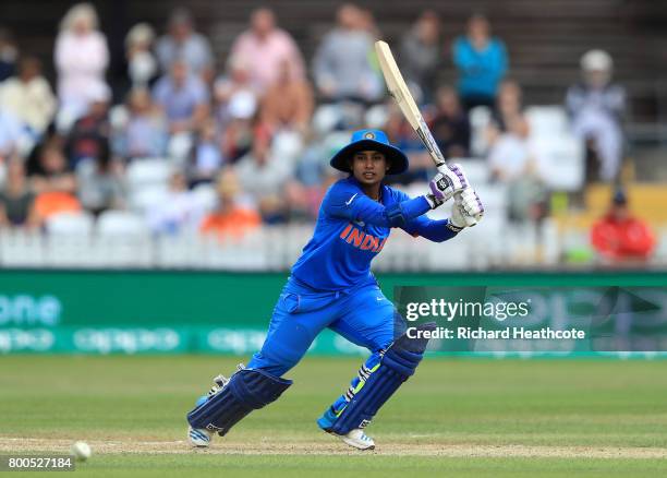 Mithali Raj of India bats during the England v India group stage match at the ICC Women's World Cup 2017 at The 3aaa County Ground on June 24, 2017...