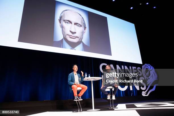 Award-Winning Photographer Platon and Global Chief Creative Officer of TBWA Chris Garbutt speak during the Cannes Lions Festival 2017 on June 24,...