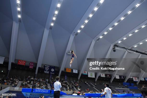 Saori Nakura competes during the 32nd Trampoline Japan National Team Trial at Takasaki Arena on June 24, 2017 in Takasaki, Japan.