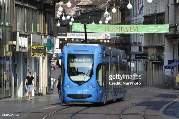 Tram in Ilica street , one of the longest streets in Zagreb, Croatia on 24 June 2017.