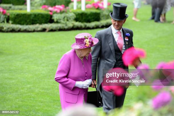 Queen Elizabeth II and Johnny Weatherby attend day 5 of Royal Ascot 2017 at Ascot Racecourse on June 24, 2017 in Ascot, England.