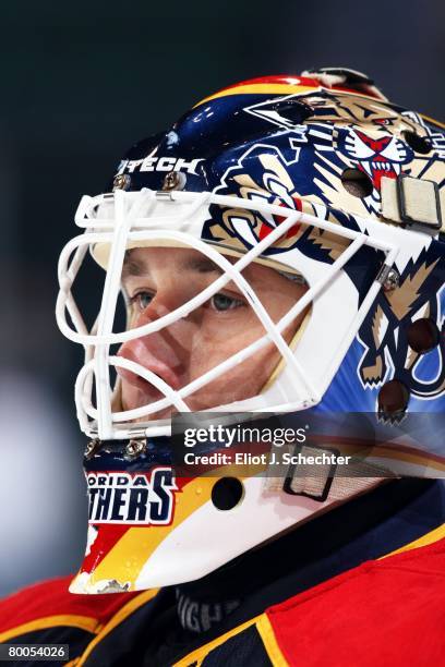 Goaltender Tomas Vokoun of the Florida Panthers stands ready to defend the net against the Toronto Maple Leafs at the Bank Atlantic Center on...