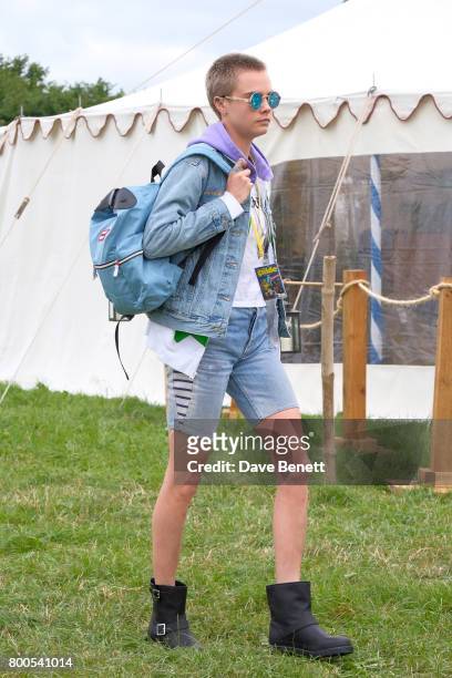 Cara Delevingne attends day two of Glastonbury on June 24, 2017 in Glastonbury, England.
