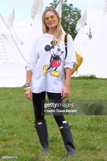 Margot Robbie attends day two of Glastonbury on June 24, 2017 in Glastonbury, England.