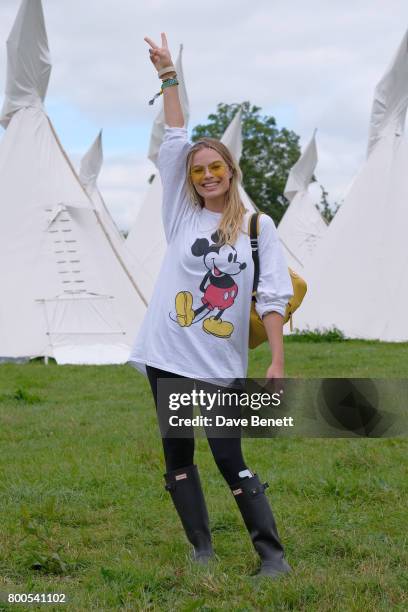 Margot Robbie attends day two of Glastonbury on June 24, 2017 in Glastonbury, England.