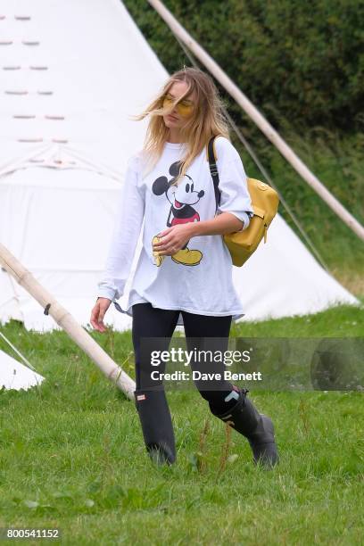 Margot Robbie attends day two of Glastonbury on June 24, 2017 in Glastonbury, England.