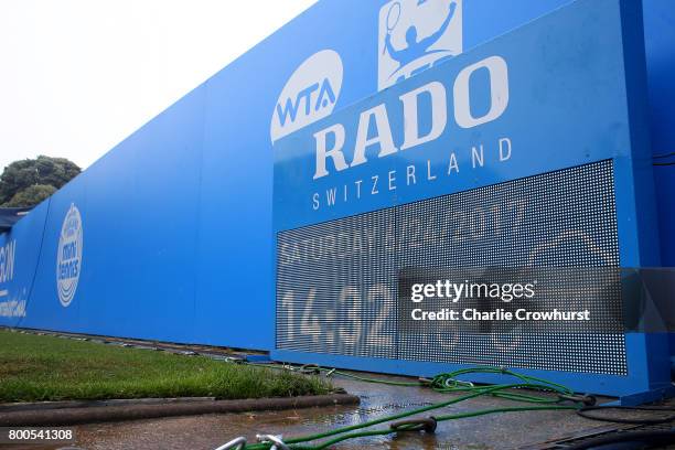 An LED board shows the forecast for the day during Qualifying on Day 2 of The Aegon International Eastbourne on June 22, 2017 in Eastbourne, England.