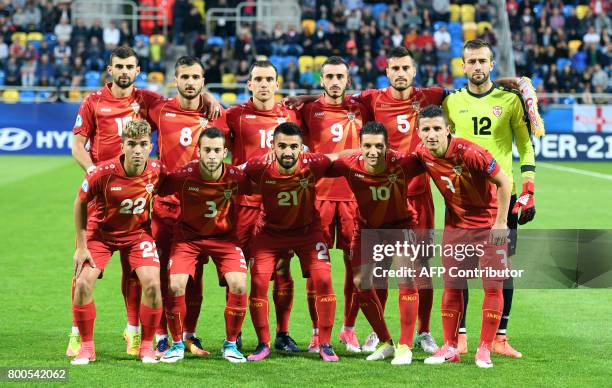 Macedonia's team Macedonia's defender Egzon Bejtulai, Macedonia's midfielder Boban Nikolov, Macedonia's forward Viktor Angelov, Macedonia's forward...