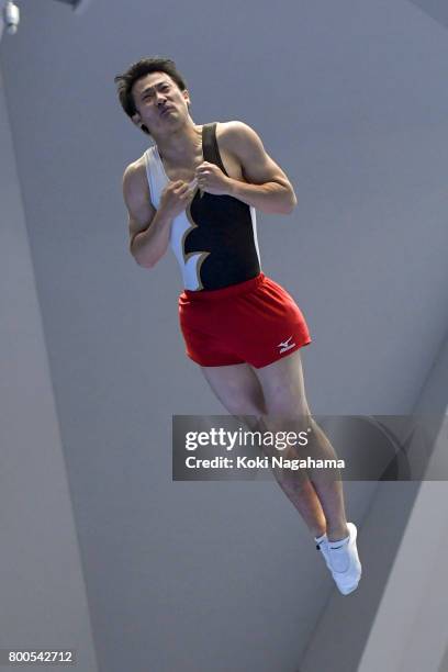 Daiki Kishi competes during the 32nd Trampoline Japan National Team Trial at Takasaki Arena on June 24, 2017 in Takasaki, Japan.