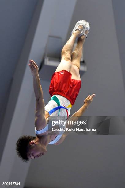 Yasuhiro Ueyama competes during the 32nd Trampoline Japan National Team Trial at Takasaki Arena on June 24, 2017 in Takasaki, Japan.