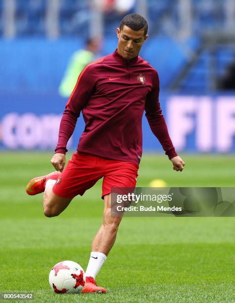 Cristiano Ronaldo of Portugal warms up prior to the FIFA Confederations Cup Russia 2017 Group A match between New Zealand and Portugal at Saint...