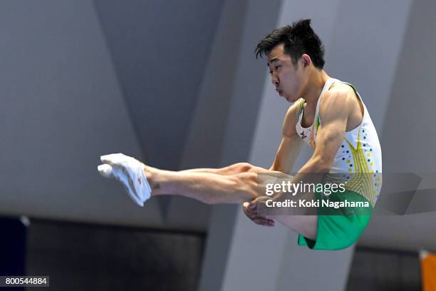 Ryohei Tanigichi competes during the 32nd Trampoline Japan National Team Trial at Takasaki Arena on June 24, 2017 in Takasaki, Japan.