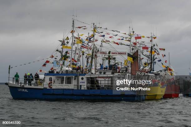 Fishing boats are seen during the annual Kashubian fishermen sea pilgrimage in Puck, Poland on 24 June 2017 Every year fishermen from Kashubia region...