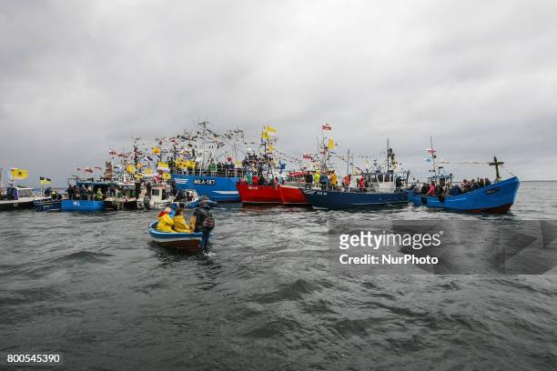 Fishing boats are seen during the annual Kashubian fishermen sea pilgrimage in Puck, Poland on 24 June 2017 Every year fishermen from Kashubia region...
