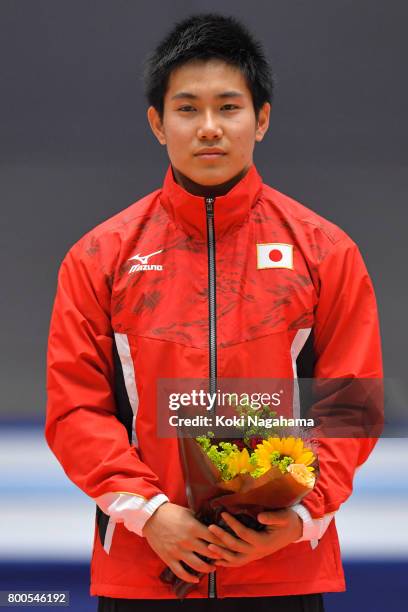 Ryosuke Saka looks on during the ceremony of the 32nd Trampoline Japan National Team Trial at Takasaki Arena on June 24, 2017 in Takasaki, Japan.