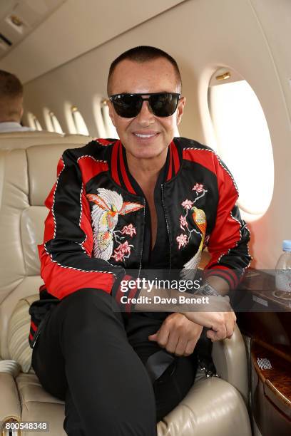 Julien Macdonald OBE arrives at Gama Aviation ahead of the Jersey Style Awards 2017 on June 24, 2017 in Jersey.