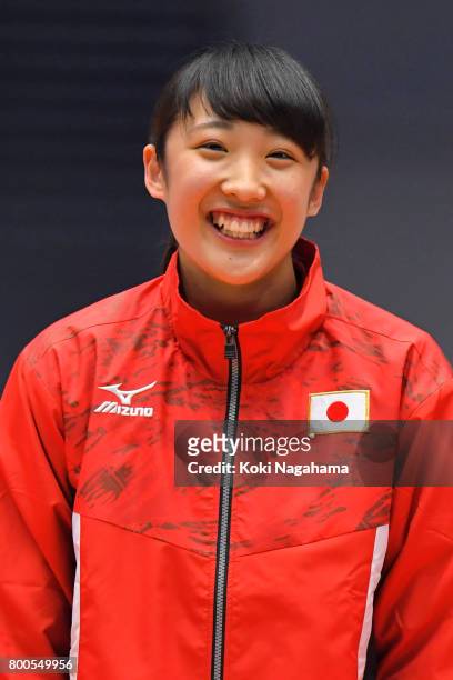 Hikaru Mori during the ceremony of the 32nd Trampoline Japan National Team Trial at Takasaki Arena on June 24, 2017 in Takasaki, Japan.