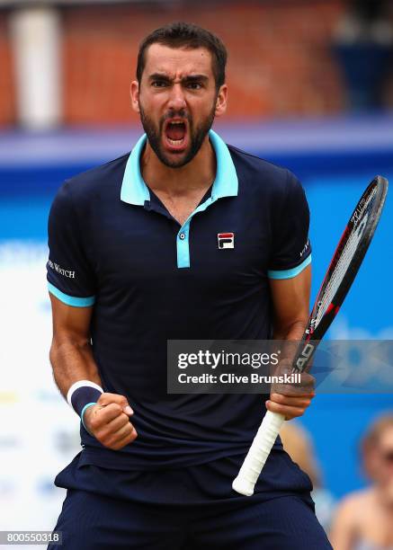 Marin Cilic of Croatia celebrates during the mens singles semi-final match against Gilles Muller of Luxembourg on day six of the 2017 Aegon...