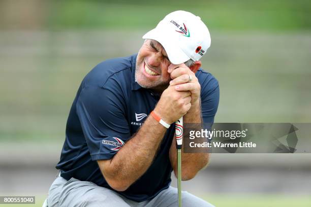 Hennie Otto of South Africa reacts on the 11th green during day three of the BMW International Open at Golfclub Munchen Eichenried on June 24, 2017...