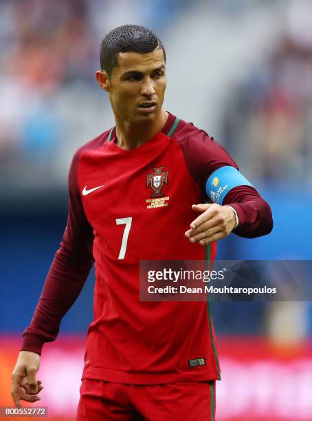 Cristiano Ronaldo of Portugal gestuers during the FIFA Confederations Cup Russia 2017 Group A match between New Zealand and Portugal at Saint...