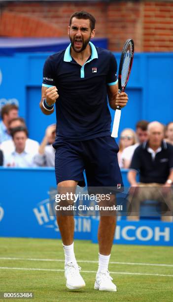 Marin Cilic of Croatia celebrates victory during the mens singles semi-final match against Gilles Muller of Luxembourg on day six of the 2017 Aegon...