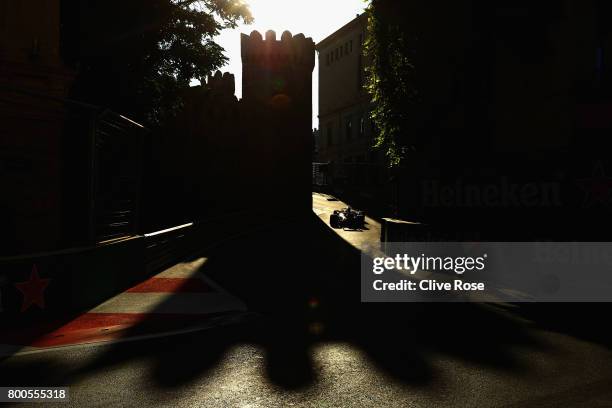 Romain Grosjean of France driving the Haas F1 Team Haas-Ferrari VF-17 Ferrari on track during qualifying for the Azerbaijan Formula One Grand Prix at...