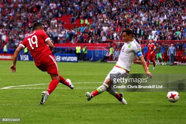 Alexander Samedov of Russia scores the opening goal during the FIFA Confederations Cup Russia 2017 Group A match between Mexico and Russia at Kazan...