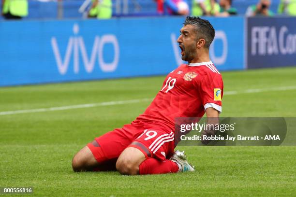 Aleksandr Samedov of Russia celebrates scoring a goal to make the score 0-1 during the FIFA Confederations Cup Russia 2017 Group A match between...