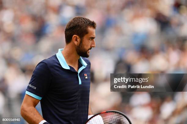 Marin Cilic of Croatia during the Semi Final match against Gilles Muller of Luxemburg on day six at Queens Club on June 24, 2017 in London, England.