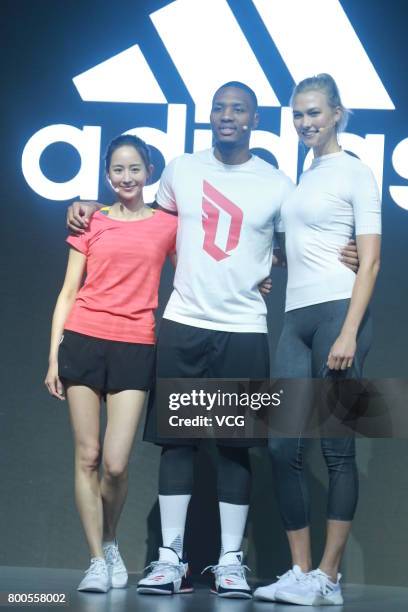Actress Janine Chang, NBA player Damian Lillard of the Portland Trail Blazers and model Karlie Kloss attend adidas 'Republic of Sports' event at...