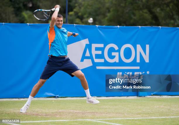 Evgeny Donskoy of Russia during his semi final match during the Aegon Ilkley Trophy on June 24, 2017 in Ilkley, England.