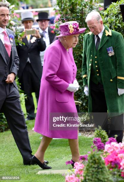 Queen Elizabeth II ahead of the presentation of the Diamond Jubilee Stakes Cup after The Tin Man wins, ridden by Tom Queally on day 5 of Royal Ascot...