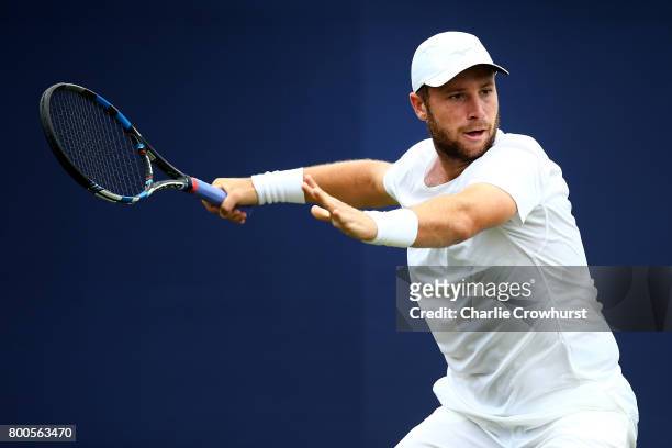 Luke Bambridge of Great Britain in action during his qualifying match against Marek Jaloviec of Czech Republic during Qualifying on Day 2 of The...