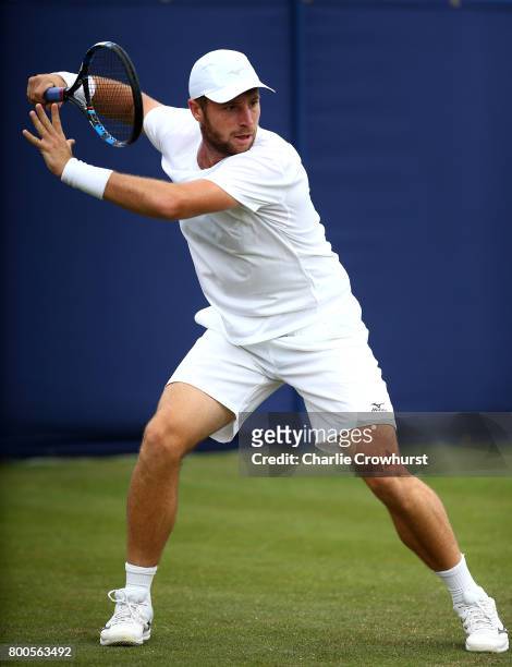 Luke Bambridge of Great Britain in action during his qualifying match against Marek Jaloviec of Czech Republic during Qualifying on Day 2 of The...