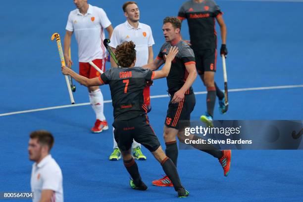 Mirco Pruijser of the Netherlands celebrates scoring their teams first goal during the semi-final match between England and the Netherlands on day...