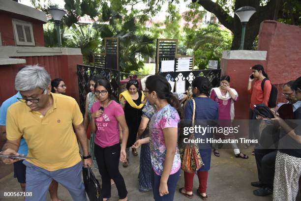 Students and parents busy during an admission process for the new Academic Year 2017-18, at Lady Shri Ram College, on June 24, 2017 in New Delhi,...
