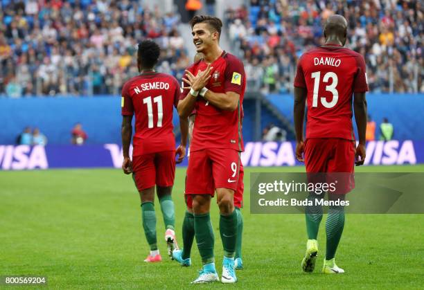 Andre Silva of Portugal celebrates scoring his sides third goal during the FIFA Confederations Cup Russia 2017 Group A match between New Zealand and...