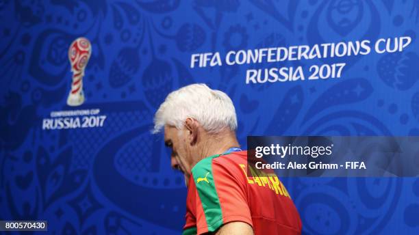 Head coach Hugo Broos leaves a Cameroon press conference at Fisht Olympic Stadium ahead of their FIFA Confederations Cup Russia 2017 Group B match...