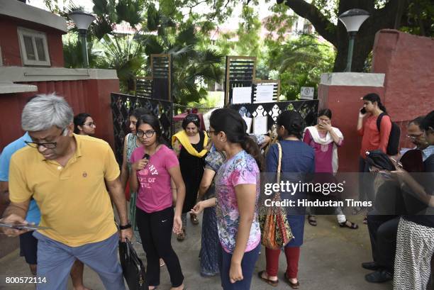 Students and parents busy during an admission process for the new Academic Year 2017-18, at Lady Shri Ram College, on June 24, 2017 in New Delhi,...