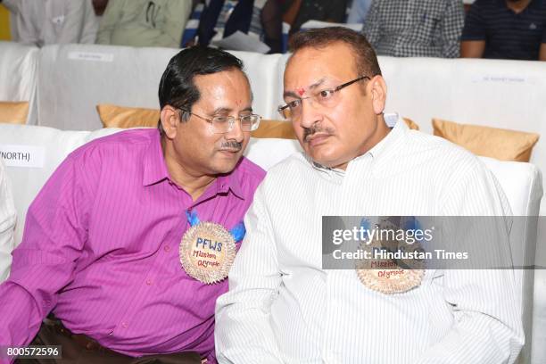 Vasudeva Rao and Dependra Pathak during the launch of Neele Pankh, an initiative by Police Families Welfare Society to make sports a reality for...