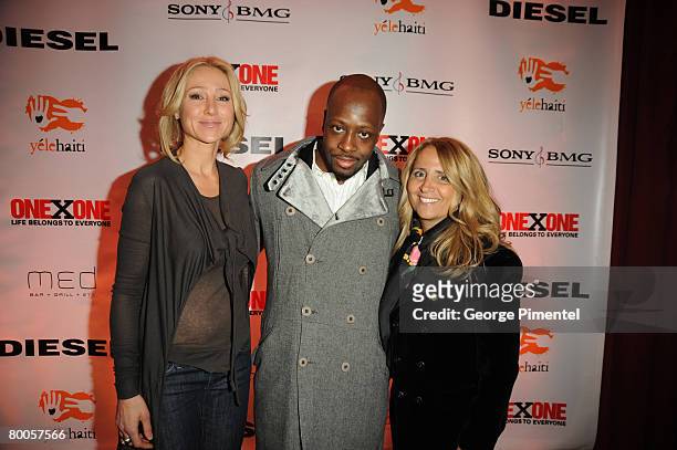 Belinda Stronach, Singer, Wyclef Jean and CEO of Deisel Canada, Joey Adler attend the ONEXONE/Diesel Reception for initiative Yele Haiti at MED Bar...